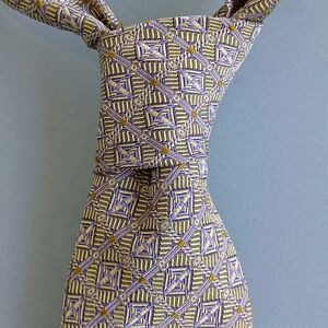 Robert Talbott Best of Class Silk Necktie Geometric Pattern Gold Purple Hand Sew